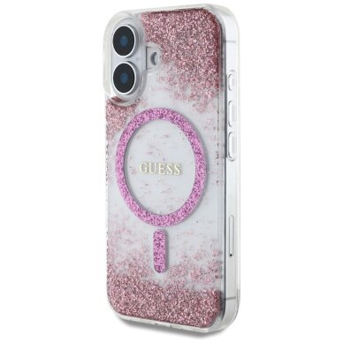 iPhone 16 dėklas Guess HC Resin Bottom Glitter, MagSafe – rožinis 1