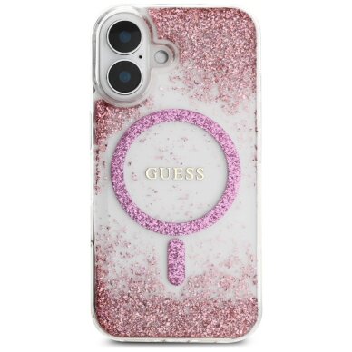 iPhone 16 dėklas Guess HC Resin Bottom Glitter, MagSafe – rožinis 2