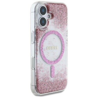 iPhone 16 dėklas Guess HC Resin Bottom Glitter, MagSafe – rožinis 3