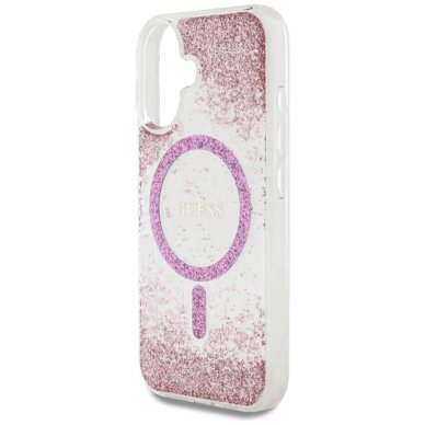iPhone 16 dėklas Guess HC Resin Bottom Glitter, MagSafe – rožinis 5