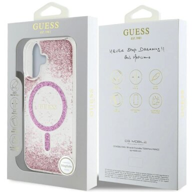 iPhone 16 dėklas Guess HC Resin Bottom Glitter, MagSafe – rožinis 7