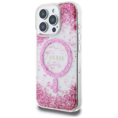 iPhone 16 Pro – Guess HC Resin Bottom Glitter MagSafe dėklas - Rožinis 1