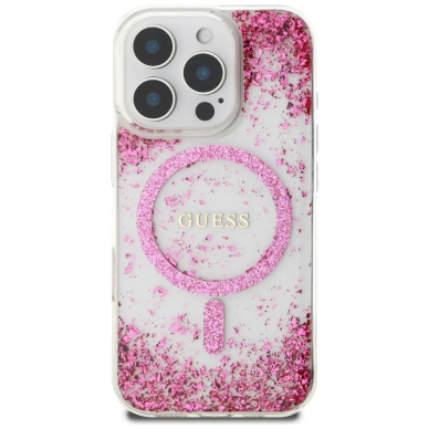 iPhone 16 Pro – Guess HC Resin Bottom Glitter MagSafe dėklas - Rožinis 2