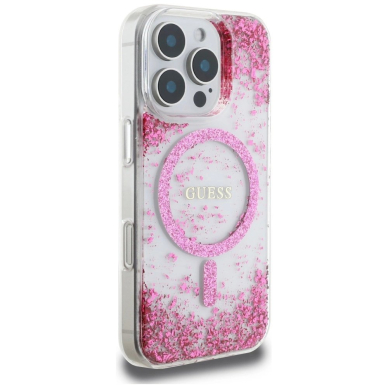 iPhone 16 Pro – Guess HC Resin Bottom Glitter MagSafe dėklas - Rožinis 3