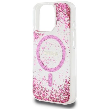 iPhone 16 Pro – Guess HC Resin Bottom Glitter MagSafe dėklas - Rožinis 5
