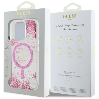 iPhone 16 Pro – Guess HC Resin Bottom Glitter MagSafe dėklas - Rožinis 7