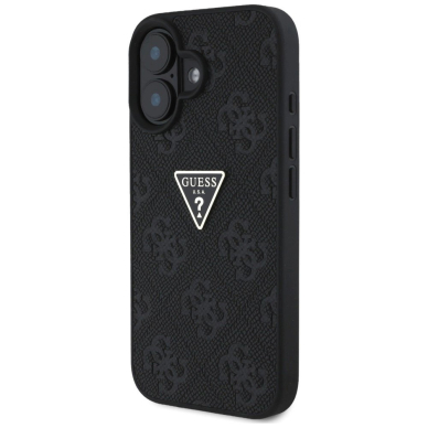 Guess Hot Stamp 4G Pattern Triangle Metal Logo Dėklas skirtas iPhone 16 - Juodas 1 Guess Hot Stamp 4G Pattern Triangle Metal Logo Dėklas skirtas iPhone 16 - Juodas 1