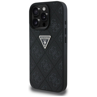 Guess Hot Stamp 4G Pattern Triangle Metal Logo Dėklas skirtas iPhone 16 Pro - Juodas 1