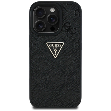 Guess Hot Stamp 4G Pattern Triangle Metal Logo Dėklas skirtas iPhone 16 Pro - Juodas 2