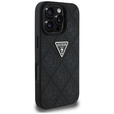 Guess Hot Stamp 4G Pattern Triangle Metal Logo Dėklas skirtas iPhone 16 Pro - Juodas 3