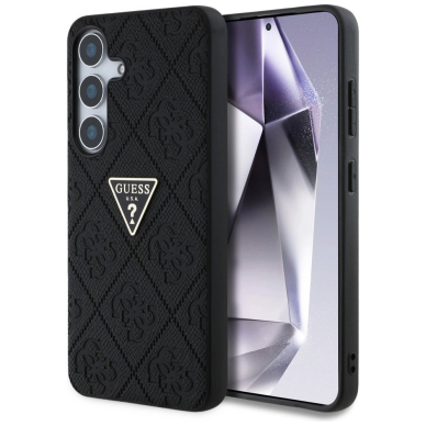 Samsung Galaxy S25 Guess Hot Stamp 4G Pattern Triangle Metal Logo dėklas - juodas