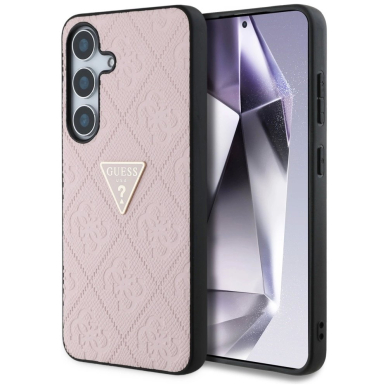 Samsung Galaxy S25 Guess Hot Stamp 4G Pattern Triangle Metal Logo dėklas - rožinis