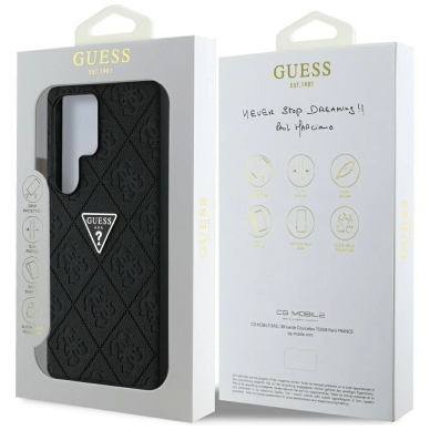 Samsung Galaxy S25 Ultra Guess Hot Stamp 4G Pattern Triangle Metal Logo dėklas - juodas 7