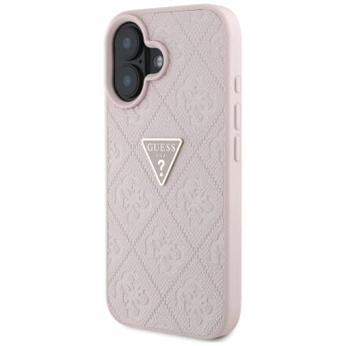 Guess Hot Stamp 4G Pattern Triangle Metal Logo iPhone 16 Dėklas - Rožinis 1