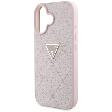 Guess Hot Stamp 4G Pattern Triangle Metal Logo iPhone 16 Dėklas - Rožinis 5