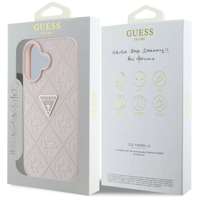 Guess Hot Stamp 4G Pattern Triangle Metal Logo iPhone 16 Dėklas - Rožinis 7