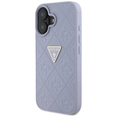 Guess Hot Stamp 4G Pattern Triangle Metal Logo iPhone 16 Dėklas - Violetinis 1