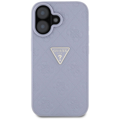 Guess Hot Stamp 4G Pattern Triangle Metal Logo iPhone 16 Dėklas - Violetinis 2