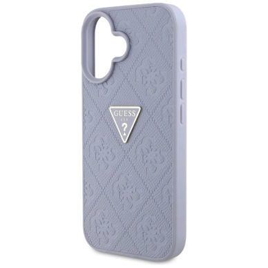 Guess Hot Stamp 4G Pattern Triangle Metal Logo iPhone 16 Dėklas - Violetinis 5