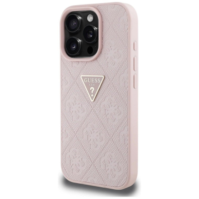 Guess Hot Stamp 4G Pattern Triangle Metal Logo iPhone 16 Pro Dėklas - Rožinis 1