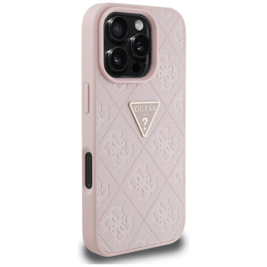 Guess Hot Stamp 4G Pattern Triangle Metal Logo iPhone 16 Pro Dėklas - Rožinis 3