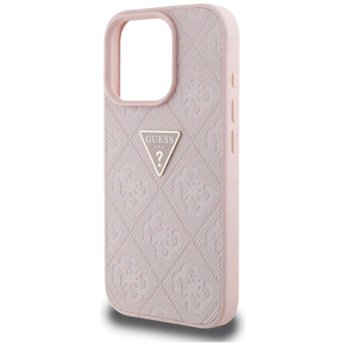 Guess Hot Stamp 4G Pattern Triangle Metal Logo iPhone 16 Pro Dėklas - Rožinis 5