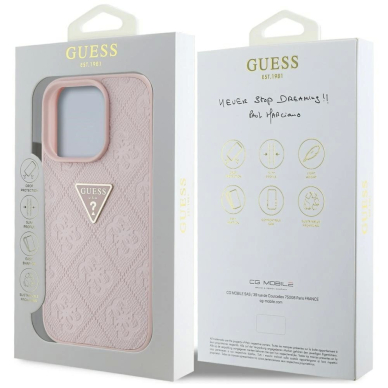 Guess Hot Stamp 4G Pattern Triangle Metal Logo iPhone 16 Pro Dėklas - Rožinis 7