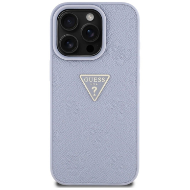 Guess Hot Stamp 4G Pattern Triangle Metal Logo iPhone 16 Pro Dėklas - Violetinis 2