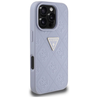 Guess Hot Stamp 4G Pattern Triangle Metal Logo iPhone 16 Pro Dėklas - Violetinis 3