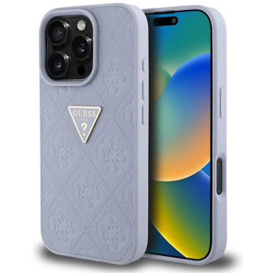 Guess Hot Stamp 4G Pattern Triangle Metal Logo iPhone 16 Pro Dėklas - Violetinis