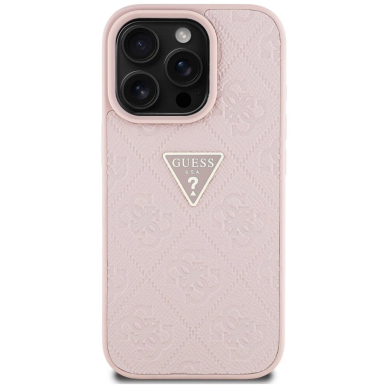 Guess Hot Stamp 4G Pattern Triangle Metal Logo iPhone 16 Pro Max Dėklas - Rožinis 2