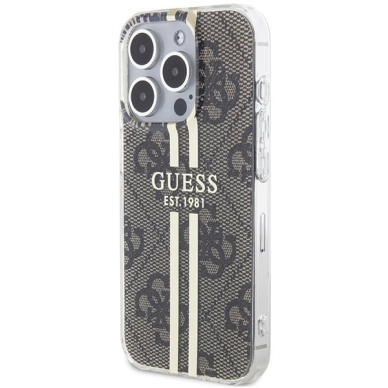 Originalus Guess dėklas IML 4G Auksinis StripeiPhone 15 Pro - Rudas 1 Originalus Guess dėklas IML 4G Auksinis StripeiPhone 15 Pro - Rudas 1