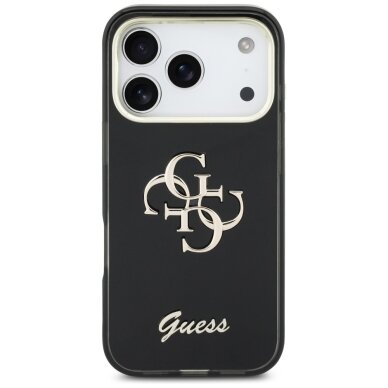 iPhone 17 Pro Guess IML 4G Script Metal dėklas – juodas 2 iPhone 17 Pro Guess IML 4G Script Metal dėklas – juodas 2