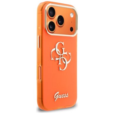 iPhone 17 Pro Guess IML 4G Script Metal dėklas – oranžinis 3 iPhone 17 Pro Guess IML 4G Script Metal dėklas – oranžinis 3