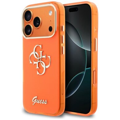 iPhone 17 Pro Guess IML 4G Script Metal dėklas – oranžinis iPhone 17 Pro Guess IML 4G Script Metal dėklas – oranžinis
