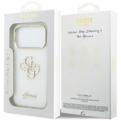 iPhone 17 Pro Guess IML 4G Script Metal dėklas – baltas 7 iPhone 17 Pro Guess IML 4G Script Metal dėklas – baltas 7