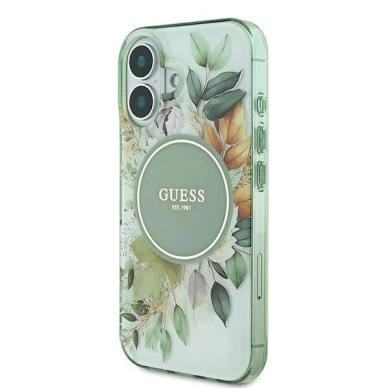 iPhone 16 – Guess IML Flower & Tonal Circle MagSafe dėklas - Žalias 1