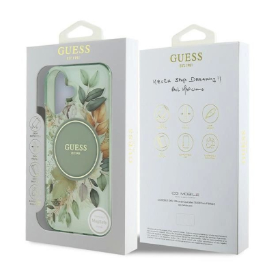 iPhone 16 – Guess IML Flower & Tonal Circle MagSafe dėklas - Žalias 7