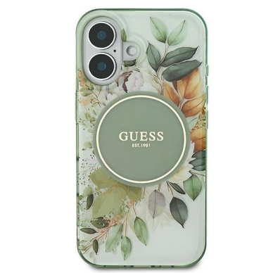iPhone 16 Plus – Guess IML Flower & Tonal Circle MagSafe dėklas - Žalias 2