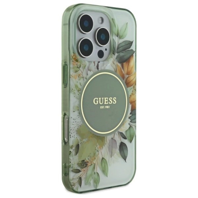 iPhone 16 Pro Max – Guess IML Flower & Tonal Circle MagSafe dėklas - Žalias 2