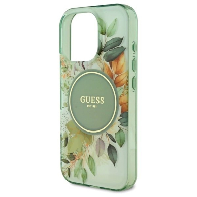 iPhone 16 Pro Max – Guess IML Flower & Tonal Circle MagSafe dėklas - Žalias 4