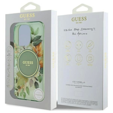 iPhone 16 Pro Max – Guess IML Flower & Tonal Circle MagSafe dėklas - Žalias 6