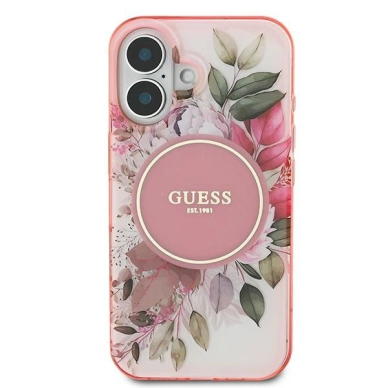 iPhone 16 – Guess IML Flower & Tonal Circle MagSafe dėklas - Rožinis 2