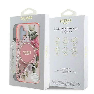 iPhone 16 – Guess IML Flower & Tonal Circle MagSafe dėklas - Rožinis 7