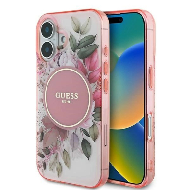 iPhone 16 – Guess IML Flower & Tonal Circle MagSafe dėklas - Rožinis iPhone 16 – Guess IML Flower & Tonal Circle MagSafe dėklas - Rožinis