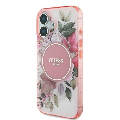 iPhone 16 Plus Guess IML Flower & Tonal Circle MagSafe dėklas – rožinis 1