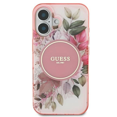 iPhone 16 Plus – Guess IML Flower & Tonal Circle MagSafe dėklas - Rožinis 2