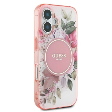 iPhone 16 Plus – Guess IML Flower & Tonal Circle MagSafe dėklas - Rožinis 3