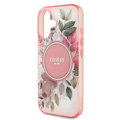 iPhone 16 Plus – Guess IML Flower & Tonal Circle MagSafe dėklas - Rožinis 5