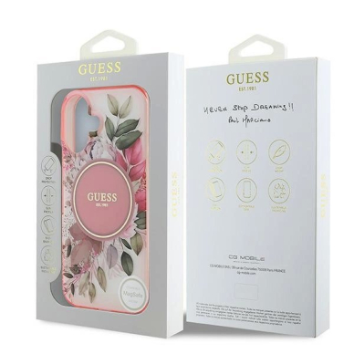 iPhone 16 Plus – Guess IML Flower & Tonal Circle MagSafe dėklas - Rožinis 7